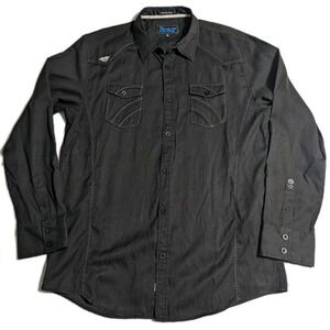 Roar Signature Mens XL Black‎ Ribbed Stretch Button Up Western Contrast Stitch